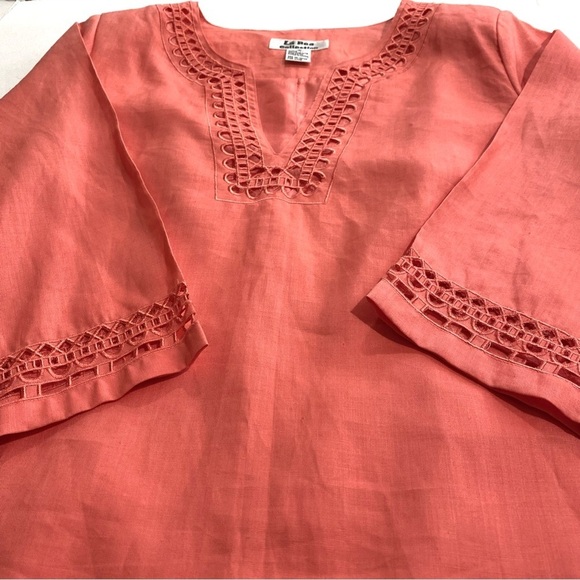 Linen 2-Pc Matching Tunic Blouse and Pants Set Orange Medium Spring Lagenlook - Picture 7 of 15
